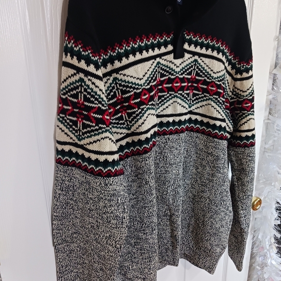 Chaps Black and White  Men's Nordic fair Isle Sweater size large winter cozy - Picture 4 of 8